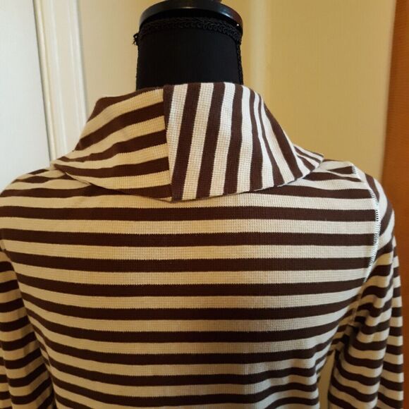 TOMMY HILFIGER Women's Cowl Neck Long Sleeve Shirt Brown/Beige Stripes Size Med - Picture 4 of 7